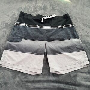 Sonoma Men's Black Gray Striped Board Shorts Size XXL Elastic Waist Swim Trunks